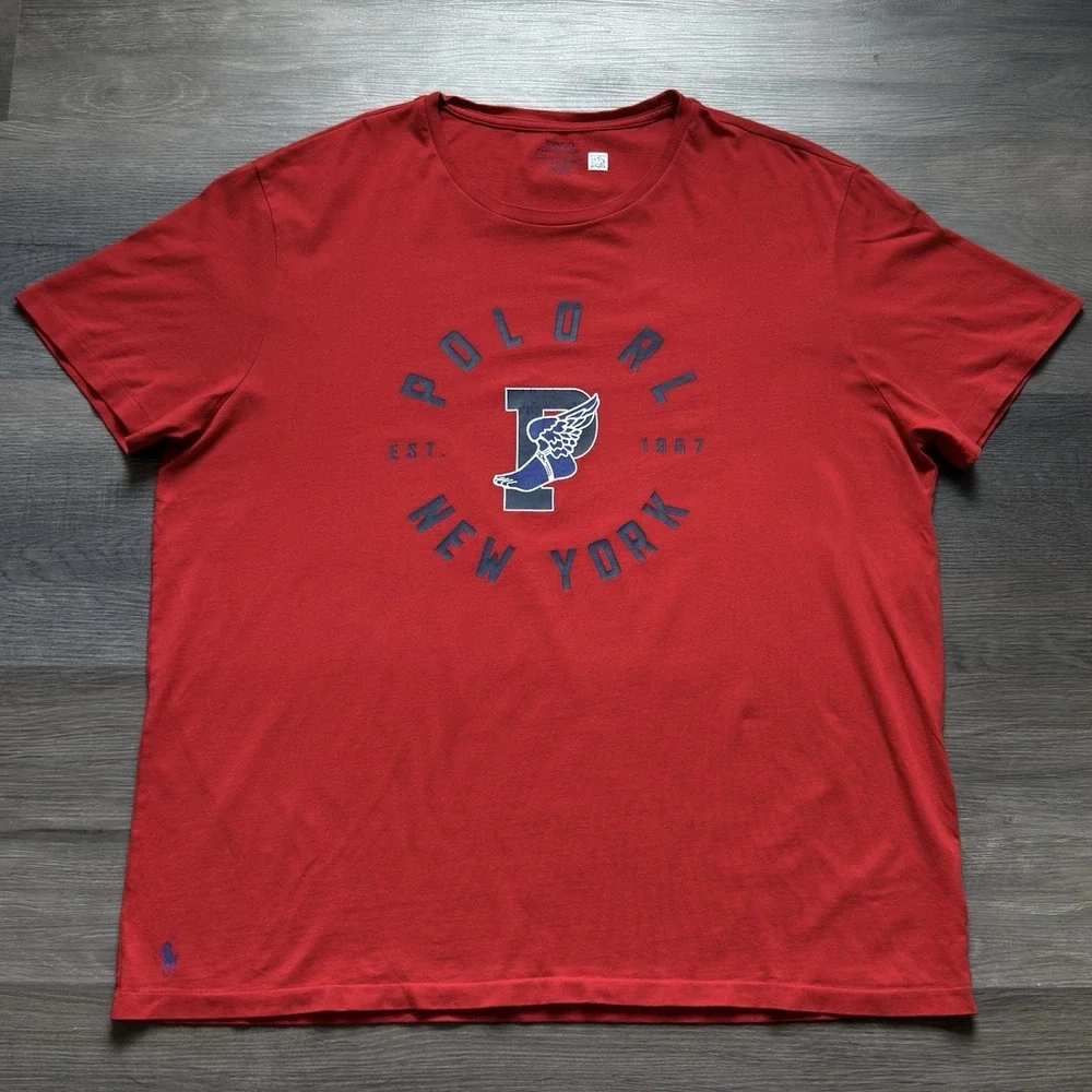 Polo Ralph Lauren P-Wing RL New York Mens XL T-Shirt Red Retro Stadium Style